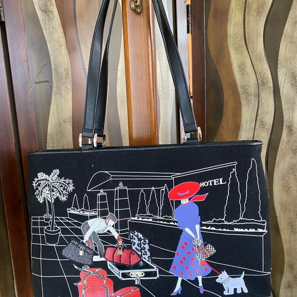 Villeroy & Boch “VB” Black & White Graphic Canvas Tote; Bellboy, Women & Dog - Picture 2 of 14